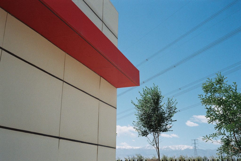 gas station with mountain background